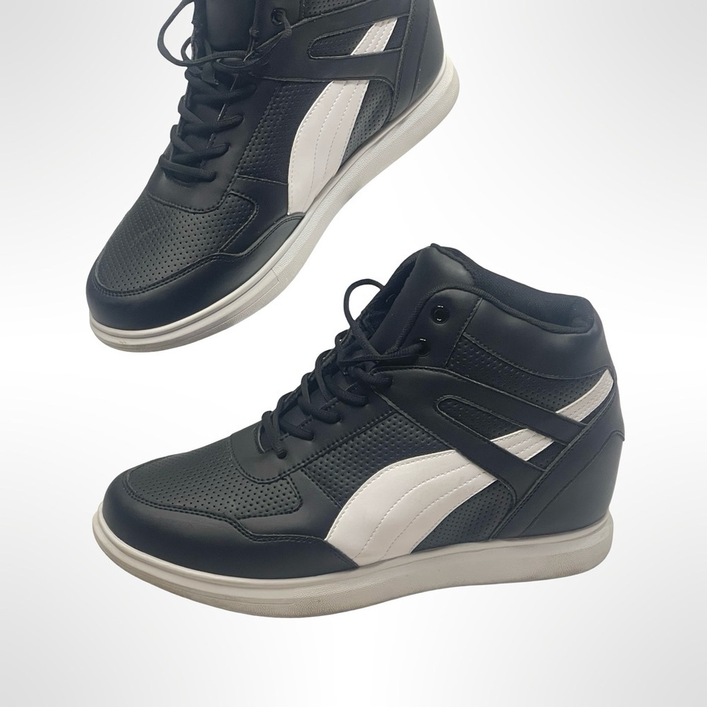Calto Men's Black and White High-Top Height Raising Sneakers - Picture 5 of 7